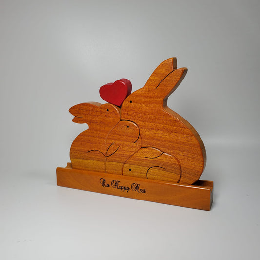 Personalized wooden Rabbit family with two kids