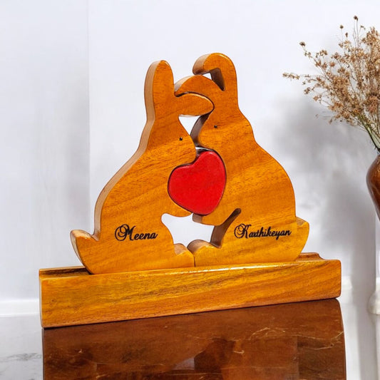 Rabbit couple personalized wooden keepsake