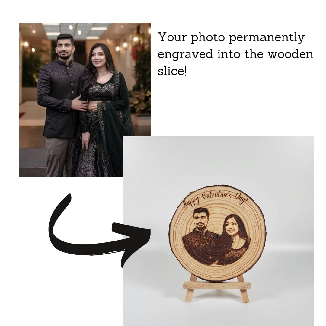 Personalized photo engraved wooden slice