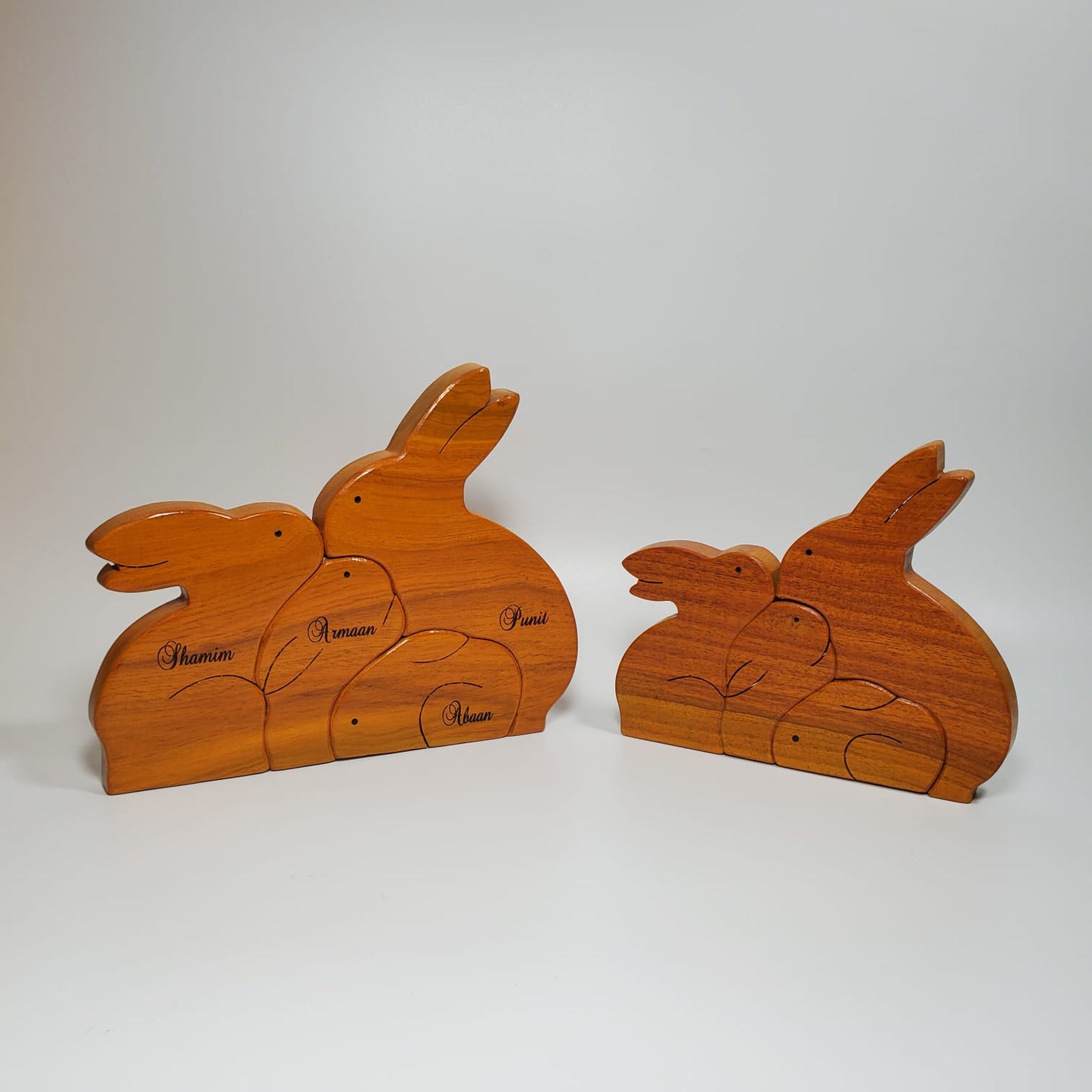 Personalized wooden Rabbit family with two kids