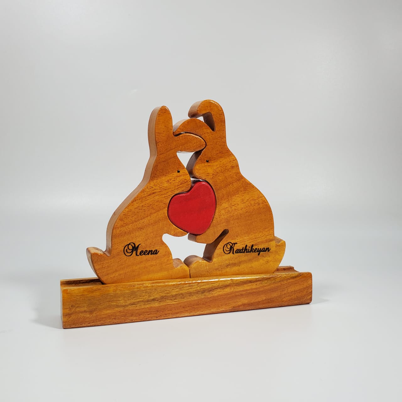 Rabbit couple personalized wooden keepsake