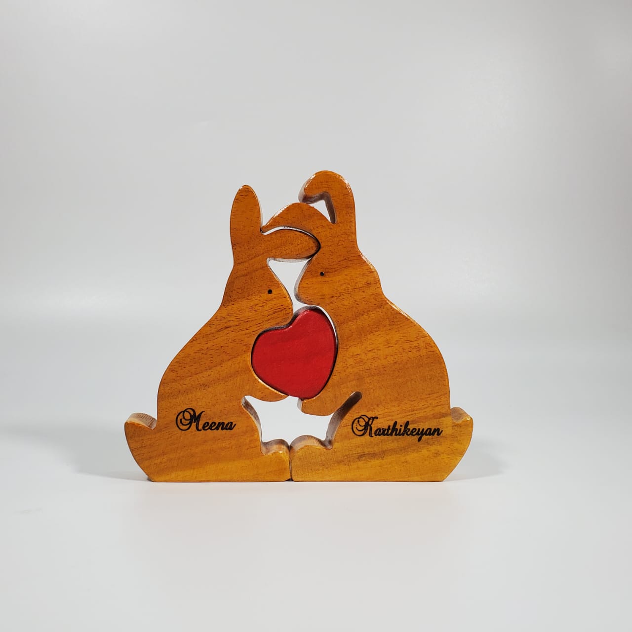 Rabbit couple personalized wooden keepsake
